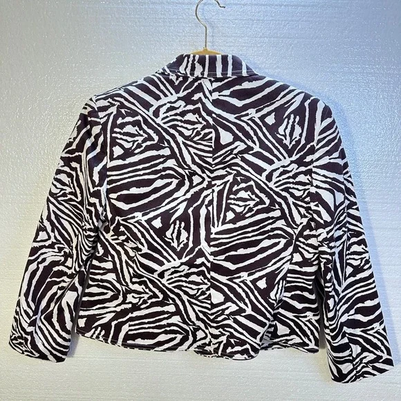 Vintage FOCUS 2000 Womens Blazer Brown White Zebra Print Size Petite 12P - Picture 3 of 8